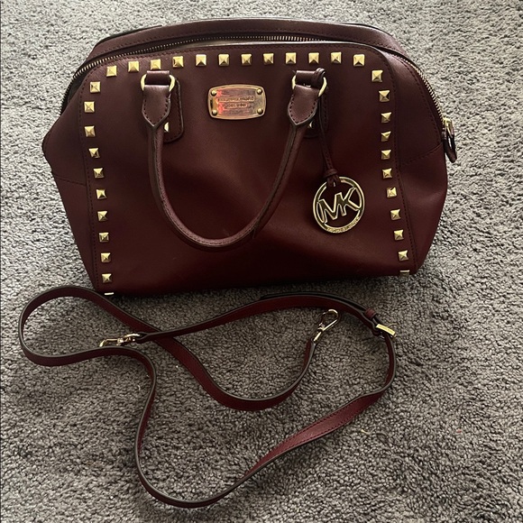 Michael Kors Wine Studded Satchel with Gold Hardware - Picture 4 of 4